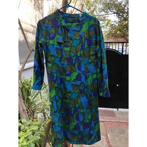 Women's Vintage 1960s Handmade Green and Blue Mod Dress 60s Size M/L Size 8/10